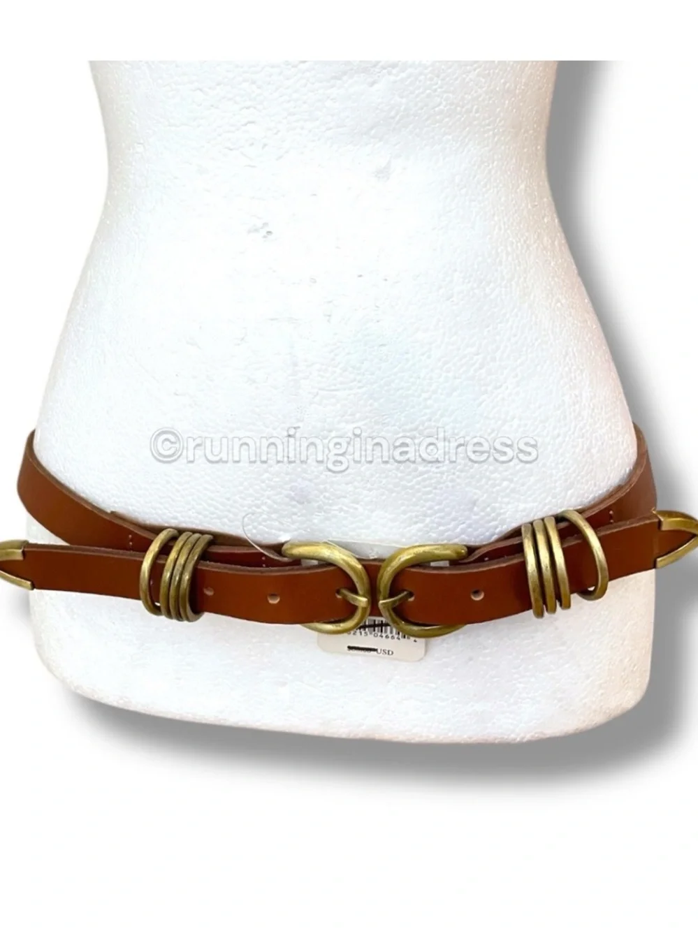NWT Free People East Meets West Leather Belt Cognac Gold M/L Western Boho Large
